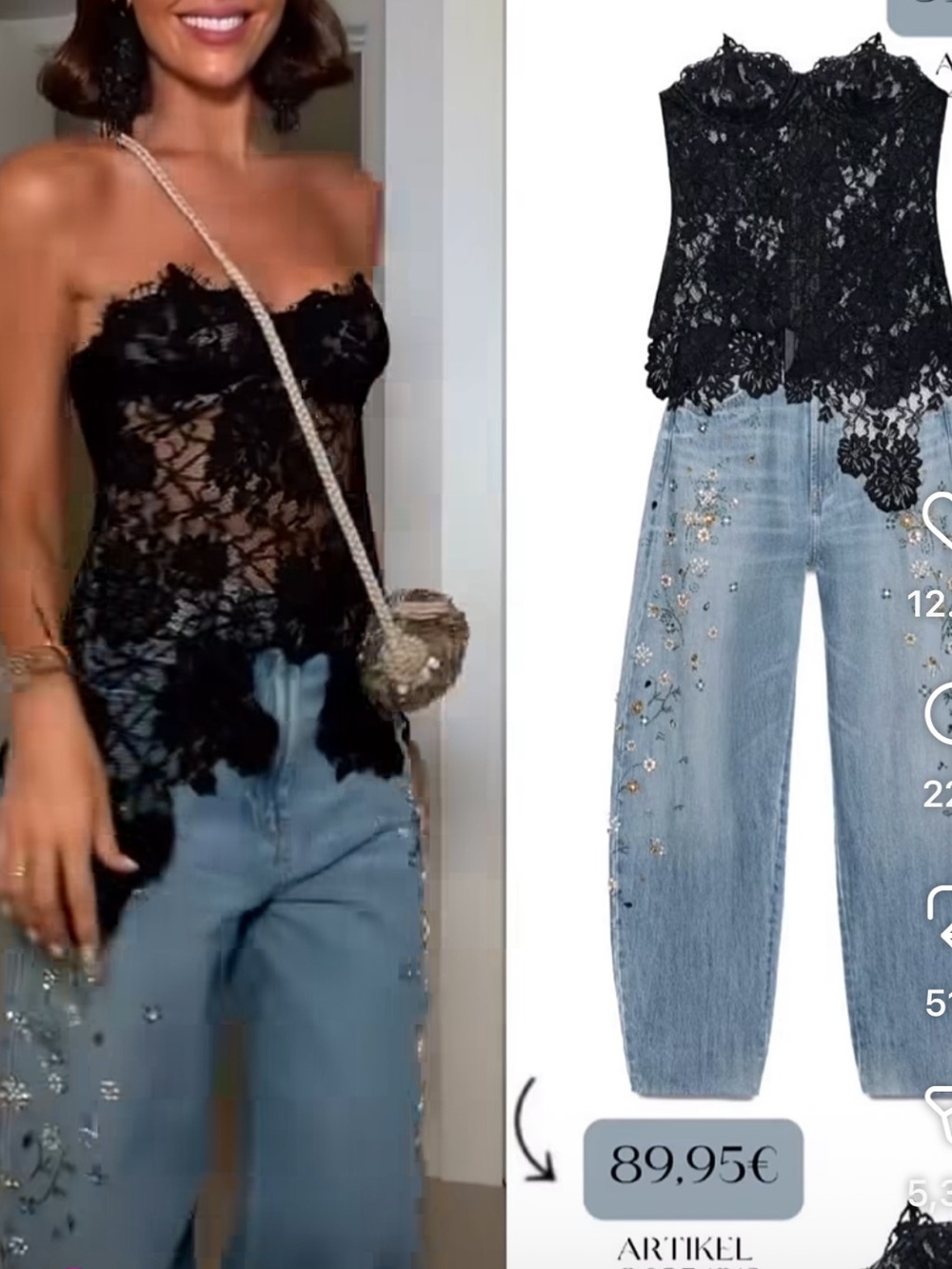 NWT Zara Black Lace Strapless Sheer Corset Top